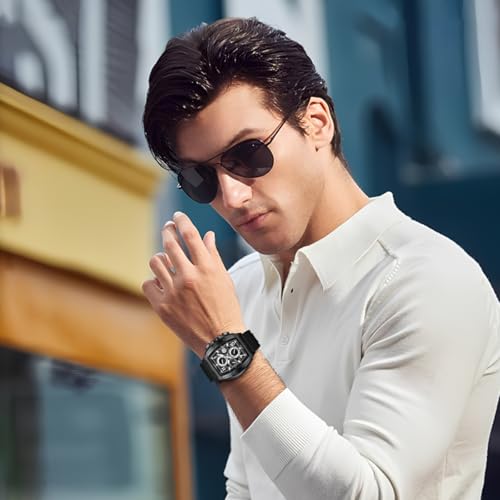 Image of LIGE Mens Watches Luxury Tonneau Watches for Men Waterproof Analog Watch Chronograph Calendar Date Men's Dress Business Work Watch Large Square Face Wristwatch