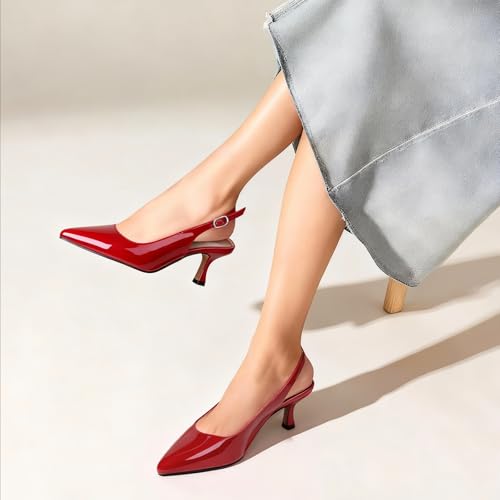 Image of Ankis Women's Slingback Kitten Heels Closed Pointed Toe 2.5in Dress Pumps