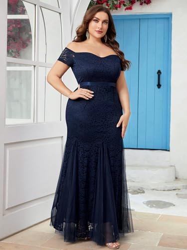 Image of Miusol Women's Plus Size Formal Off Shoulder Vintage Floral Lace Mermaid Evening Party Maxi Dress