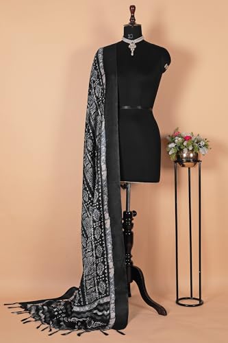 Image of Cotton Silk Printed Dupatta with Tassel Border - Block & Bagru Print - Soft, Lightweight