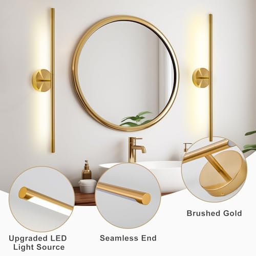 Image of Gold Bathroom Light Fixtures Over Mirror 36 Inch, 26W 360 Rotatable Dimmable 4000K Led Vanity Light Bar, Brushed Gold Bathroom Vanity Lights Above Mirror