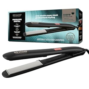 REVAMP Progloss Digital Ceramic Hair Straighteners – Slim, Lightweight, Salon Professional Straightening and Curling Hot Iron Styler, All Hair Type, Adjustable Temperature, Worldwide Voltage – Black
