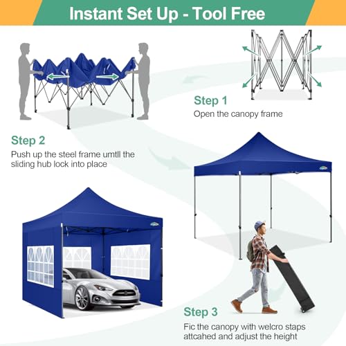 COBIZI-10×10-Ez-Pop-Up-Canopy-Tent-with-4-sidewalls-Heavy-Duty-Canopy-UPF-50-100-Waterproof-Outdoor-Canopy-Wedding-Tents-for-Parties-Instant-Portable-Gazebo-with-Roller-Bag-Navy-Blue COBIZI 10×10 Ez Pop Up Canopy Tent with 4 sidewalls Heavy Duty Canopy UPF 50 100 Waterproof Outdoor Canopy Wedding Tents for Parties Instant Portable Gazebo with Roller Bag Navy Blue