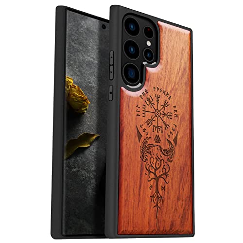 Image of Carveit Wood Case for Galaxy S23 Ultra, (The Guiding Vegvisir-Rosy) | Samsung Galaxy S23 Ultra Cover, Unique Wooden Design, Engraved Wood with TPU Shockproof Bumper, Wireless Charging Compatible