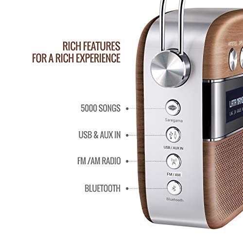 Image of Saregama Carvaan Premium- Portable Music Player with 5000 Preloaded Songs, FM /BT /AUX (Oakwood Brown)