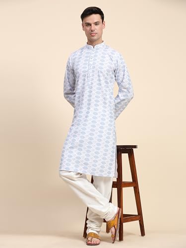 Image of SKAVIJ Men's Viscose Rayon Festive Printed Cotton Kurta Pajama Set | Traditional Ethnic Wear for Men | Perfect for Diwali, Wedding & Festive Celebrations