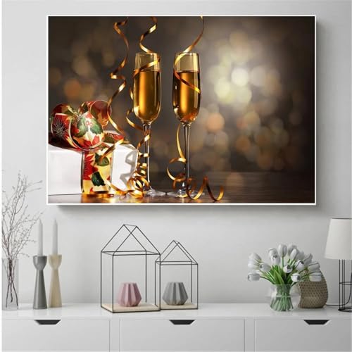 Peinture moderne champagne de qualité premium toile de 70x100