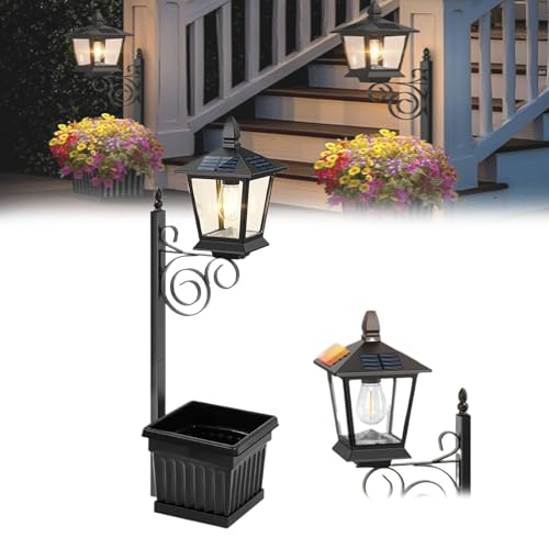 Farola solar impermeable con macetero para iluminar exteriores de forma automática