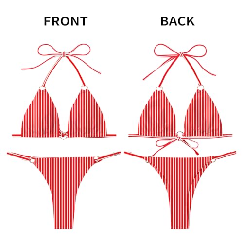 Image of MIKETAI Sexy Bikinis for Women 2 Piece Bikini Spaghetti Strap Swimsuits Solid Color Bathing Swimwear Triangle Bathing Suit