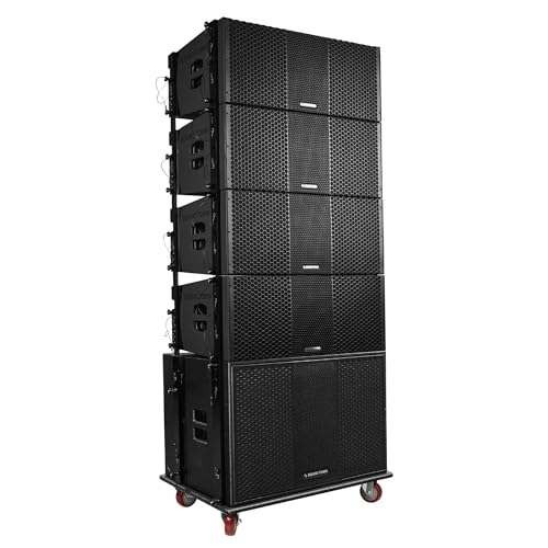 Image of Sound Town ZETHUS Series Powered Line Array Speaker System with One 18-inch Line Array Subwoofer, Four Dual 10-inch Line Array Speakers, One Caster Board, Black (ZS-118SP210BP4C)