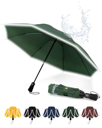 Chakipee Paraguas Plegable Antiviento Hombres y Mujers con Tiras Reflectantes - Paraguas invertido resistente al viento, Paraguas grande de viaje automático portátil compacto, Diámetro 106 cm