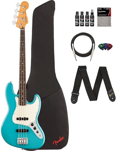 Fender Player II Jazz Bass - Aquatone Blue Bundle with Gig Bag, Strap, Cable, 3-Pack Picks, and...