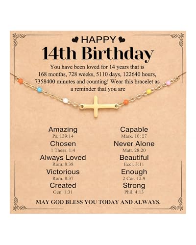 PINKDODO Happy 12th 13th 16th Birthday Gifts for Girls Cross Bracelet 12/13/16 Year Old Girl Birthday Gifts Ideas