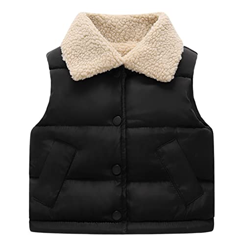 Little Girls Boys Down Vest Puffer Outfit Warm Outerwear Furry Vest Zip Quilted Sleeveless Gilet With Pocket Black #TOP2
