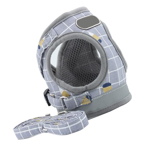 小型犬 ハーネス かわいい 胴輪 ペット用 中型犬 猫 ハーネス リードセット 通気性 調整可能 可愛い 反射光 (グレー)