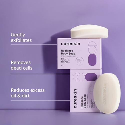 Image of Cureskin Radiance Body Soap | For Pigmentation & Sun Damage with Alpha Arbutin, Kojic Acid and Ucuba Butter | Soap Tan Removal, 75 g (Pack of 5)