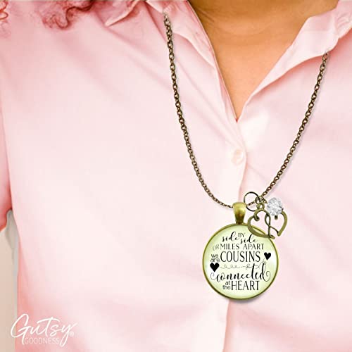 Gutsy Goodness PRNE24005478 Cousin Necklace Side By Side Long Distance Boho Style Bronze Jewelry For Women Chain 24 Inch - Handmade Glass Family Pendant, Double Heart Charm, Gift Package Meaningful Friends Message Card & Box thumb #2