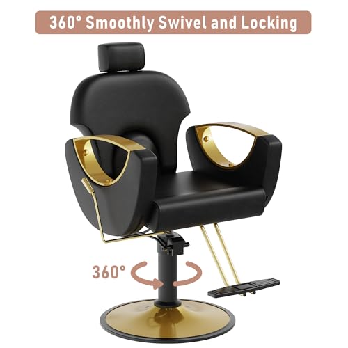 Image of LOUVIXA Barber Salon Chair for Hair Stylist, Height Adjustable Hydraulic Hair Reclining Salon Chairs, 360 Degrees Rotation, Multi-Function Shampoo Chair for Barbershop (Modern Black)