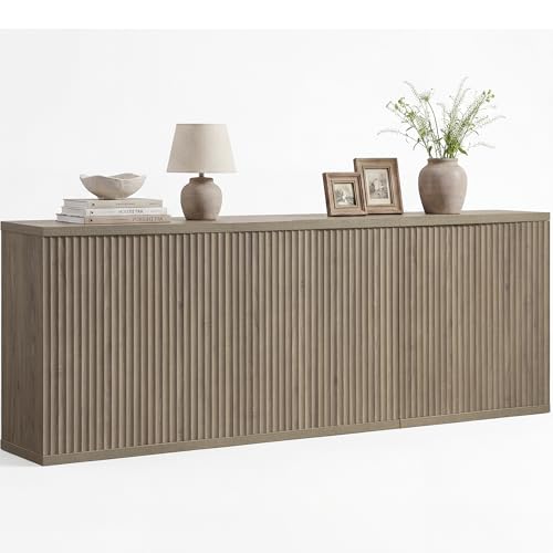 Image of SICOTAS Buffet Cabinet with Storage Accent Sideboard Modern Credenza with Doors & Shelves Fluted Media Console Mid Century Coffee Bar Table for Living Room Kitchen Dining Room Hallway (3PCS)