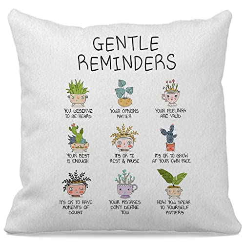 Mental Health Positive Affirmation Gentle Reminders Bontanical Plant Throw Pillow Case 18″×18″,Cute Potted Plants Decorative Cushion Cover For Therapy Office Counselor Room,Gifts For Teens Women Girls #TOP1