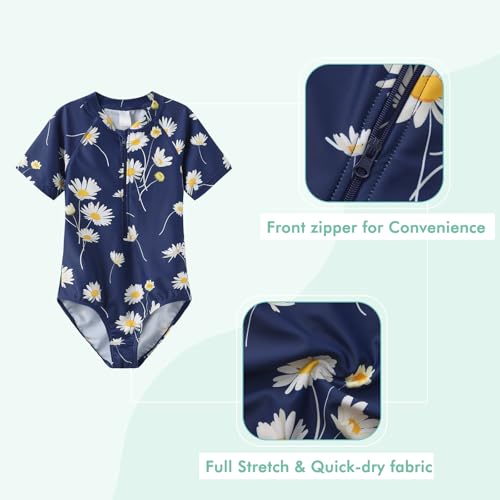 Image of Girls One Piece Swimsuits Short Sleeve Rash Guard for Girl Hawaiian Bathing Suit with Sun Protection Beachwear