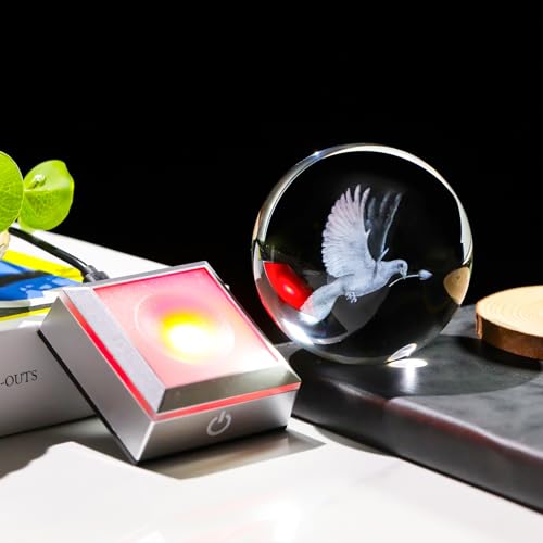 Figurine colombe de la paix laser 3D en cristal avec socle LED - 7