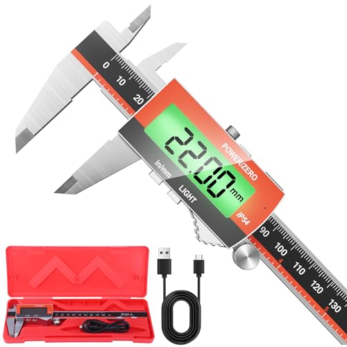 Preciva Calibre Digital Recargable, Pie de Rey Electrónico con Pantalla LCD Grande Retroiluminada Calibrador Digital en Acero Inoxidable Micrómetro Preciso USB-C