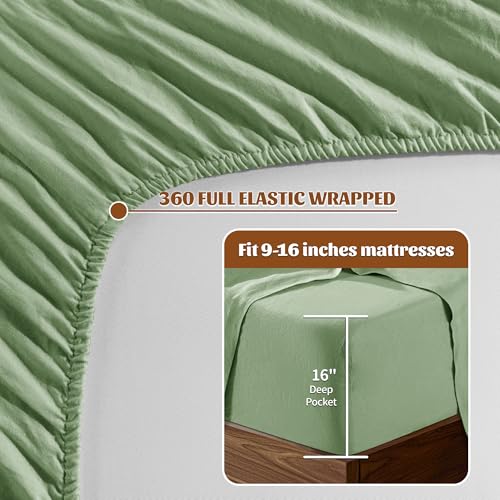 Image of Linen Sheet Set 4Pcs, 16 inch Deep Pocket Durable Bed Sheet Queen
