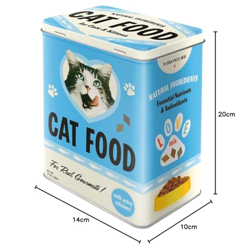 Nostalgic-Art Retro Vorratsdose L, 3 l, Cat Food – Love Mix – Geschenk-Idee für Katzen-Besitzer, Große Blech-Dose für Trockenfutter, Vintage Design