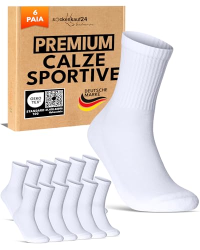 sockenkauf24 Calze Sportive Uomo Calzini Tennis 6 Paia Spugna Rinforzati Crew Socks 70107T (Bianco 43-46)