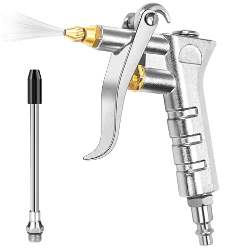 Uineeoor Adjustable Brass Air Nozzle Blow Gun, Heavy-Duty Industrial Air Gun Blower with Steel Extension, Professional Dust Cleaning Tool for Air Compressor Attachments