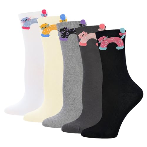 scenicamp 5 Pairs Women's Cat Socks Cute Animals Casual Cozy Socks Fun Animal Cat Socks Gifts for Cat Lovers