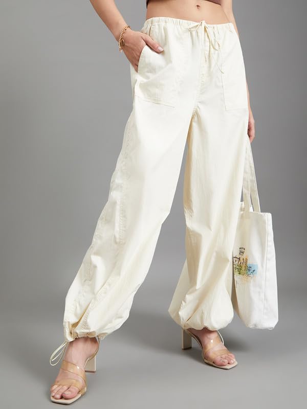 Image of GO COLORS Mostlysane Collection Cotton Parachute Pant for Women | Breathable, Mid Rise, 4 Pockets