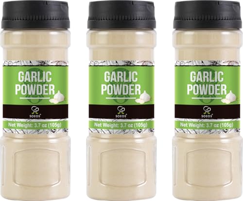 Soeos Garlic Powder, Garlic Powder Seasoning, Additive Free, Non-GMO, Garlic Seasoning for Flavor Vegetables, Grilled Meats, Salads, Dressings and More, 3.7 Ounce(Pack of 3)