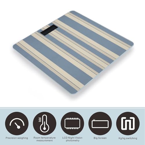 Báscula digital para baño azul y beige a rayas miniatura 3