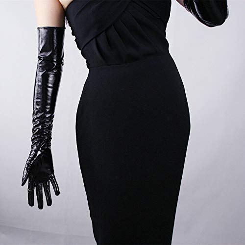 DooWay Women Opera Leather Gloves Shine Wet Look 24 inches Faux Patent Leather PU for Evening Costume Dance Pageant