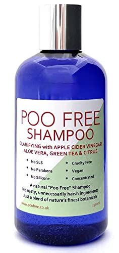 99% Natürliches KLÄRUNG SHAMPOO - APFELESSIG, ALOE VERA, GRÜNER TEE & ZITRUS - 250 ml von POO FREE. Ohne Sulfat, Ohne Parabene. Konzentriert, Schaumarm, Leicht zu Spülen. pH 5.5 fur Empfindliche Haut.