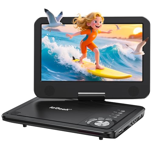 ieGeek Portable DVD Player 12.5', with 10.5' HD Swivel Screen, Car Travel DVD Players 5 Hrs Rechargeable Battery, No Region Restrict Video Player for Kids, Remote Control, Sync TV, USB&SD, Black