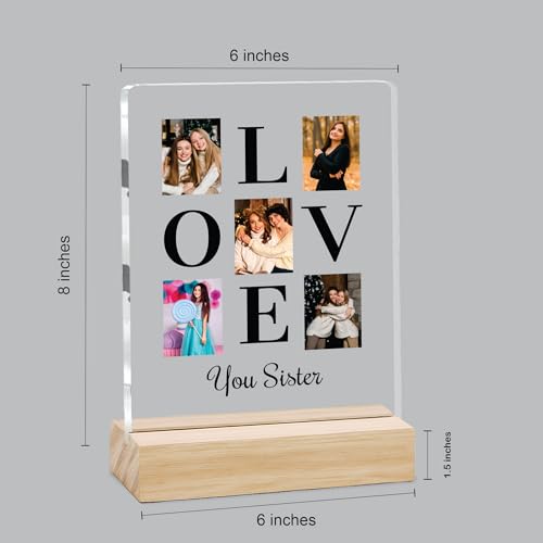 Image of Giftplease Customized Photo Frame with Text & Wooden Stand | Personalised Printed Photo Frame Gift for Sister | Birthday, Tabletop D cor | Customized Photo Gift (6x8 Inches) SIS 12