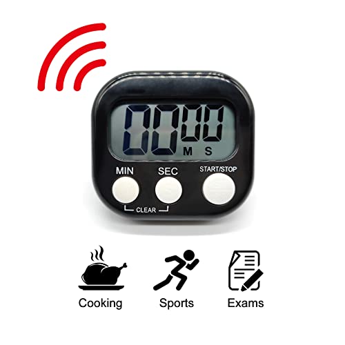 Qiuyan Magnetic Kitchen Timer Clock Digital Visual Timer Bright Display Count Down Stopwatch Loud Beep Sound Alarm Back Stand for Cooking Shower Bathroom Brushing Teeth Teacher Student - Black
