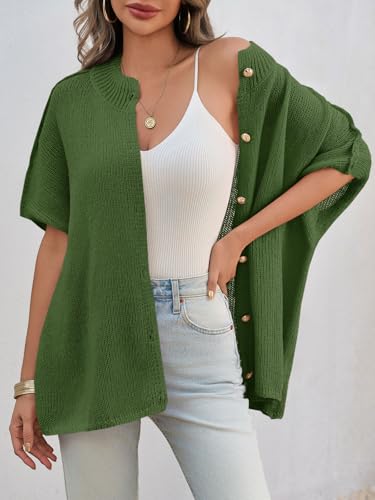 Image of Saodimallsu Womens Short Sleeve Cardigan Sweaters Button Down Lightweight Knit Cardigans