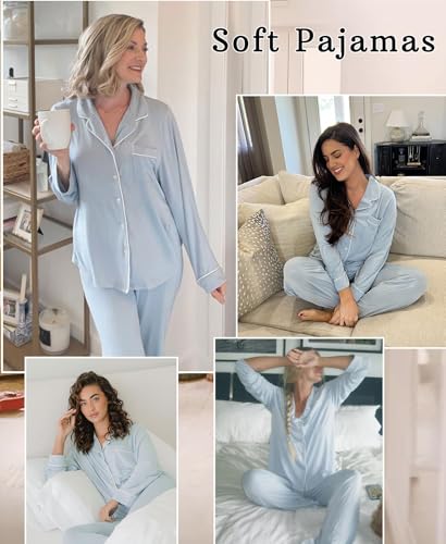 Image of Women's Pajama Sets Long Sleeve Sleepwear Button Up Shirt With Pajama Pants Soft Pjs Lounge Sets