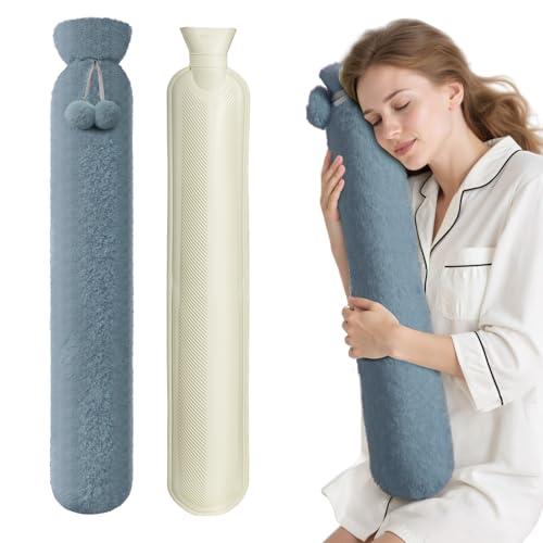 Hot Water Bottle with Cover, 2L Rubber Hot Water Bag with Soft Cover (2 Liter), for Cramps, Compress Pain Relief, Removable Hot Cold Pack (Noble Gray)