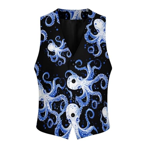 Octopus Ocean Men's Suit Vests Business Formal Dress Vest V-Neck Waistcoat for Wedding Casual4