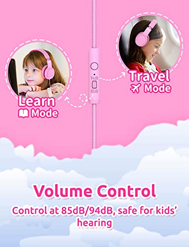 gorsun-Premium-A66-Kids-Headphones-with-85dB94dB-Volume-Limited-in-line-HD-Mic-Audio-Sharing-Foldable-Toddler-Headphones-Adjustable-Children-Headphones-Over-Ear-for-School-Travel-Pink