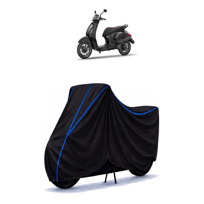 Image of Scooty Cover Water Resistant for Chetak 3201 Special Edition | Universal Scooter & Bike Cover | Heavy Duty UV Dust, Rain & Scratch Protection Weather Indoor Outdoor | Black with Blue Piping