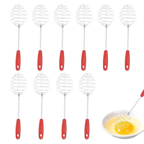 Egg Beater Whisk, 10-Piece Manual Frother and Mixer Set, 2.17x9.84 Inches Stainless Steel Cooking Tools for Milk, Sauce, Matcha, Pancakes, Baking, Blending, Kitchen Prep Tasks