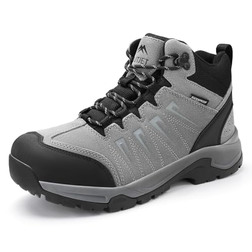 Image of Men's Waterproof Hiking Boots Lightweight Leather Mid Ankle Outdoor Trail Trekking shoes