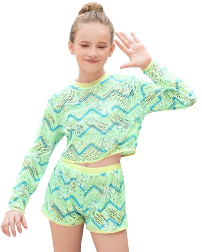 La Mejor Selección de Camisolas y pareos para Niña para comprar online. 50 Angel Season - Traje de baño para niñas, para cubrir las erupciones, para nadar, para playa, para cubrir las tallas 5-14 años, Verde (Green Wave), 9-10 Años