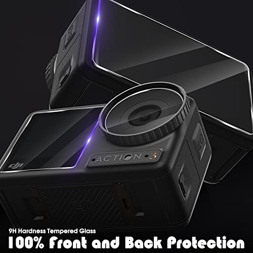 Orzero (3+3+3) Tempered Glass Protector Compatible For Dji Osmo Action 3 Camera, 3Pcs Front And Back Screen Protector, 3Pcs Lens Film 2.5D Arc Edges Anti-Scratch Hd Bubble-Free (Lifetime Replacement) #TOP1